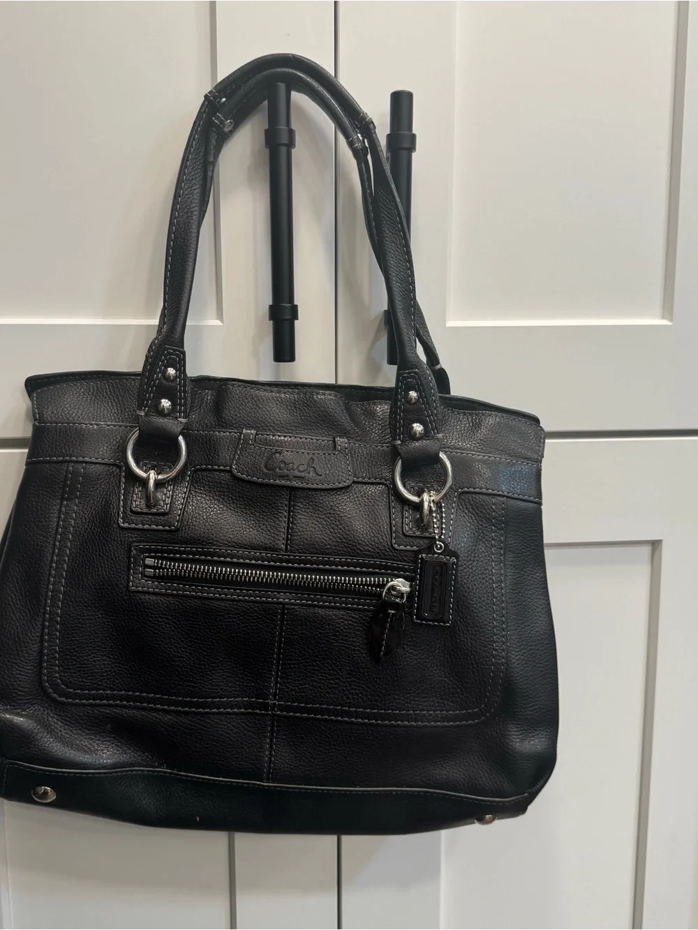 Coach Black Leather Zip-Front Shoulder Tote